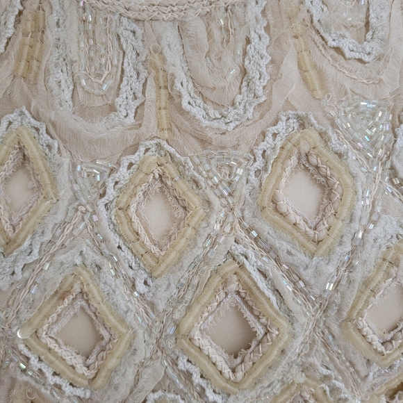 Anthropologie Moulinette Soeurs Angelic Cream Beaded Silk Dress Embroidered Sz 4 - Picture 14 of 16